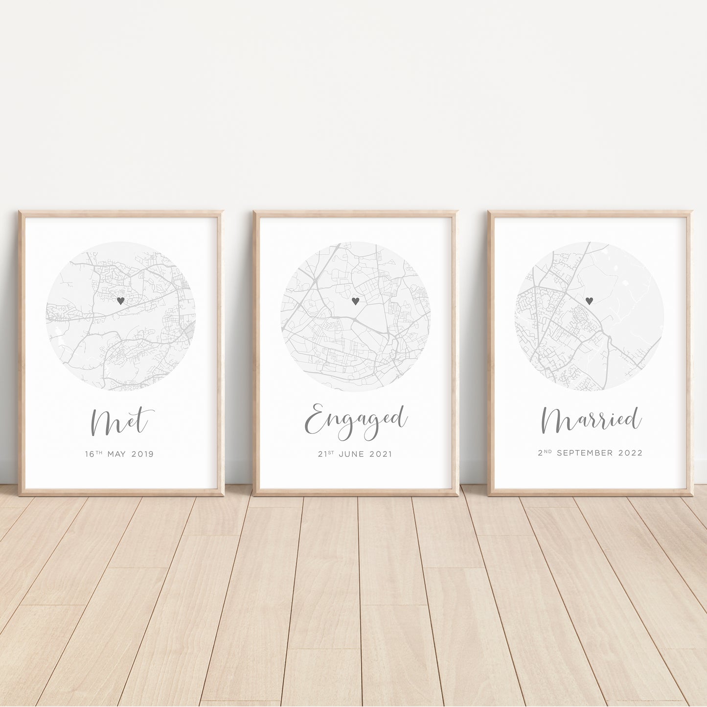 Custom City Maps Set of 3, Personalised by Locations