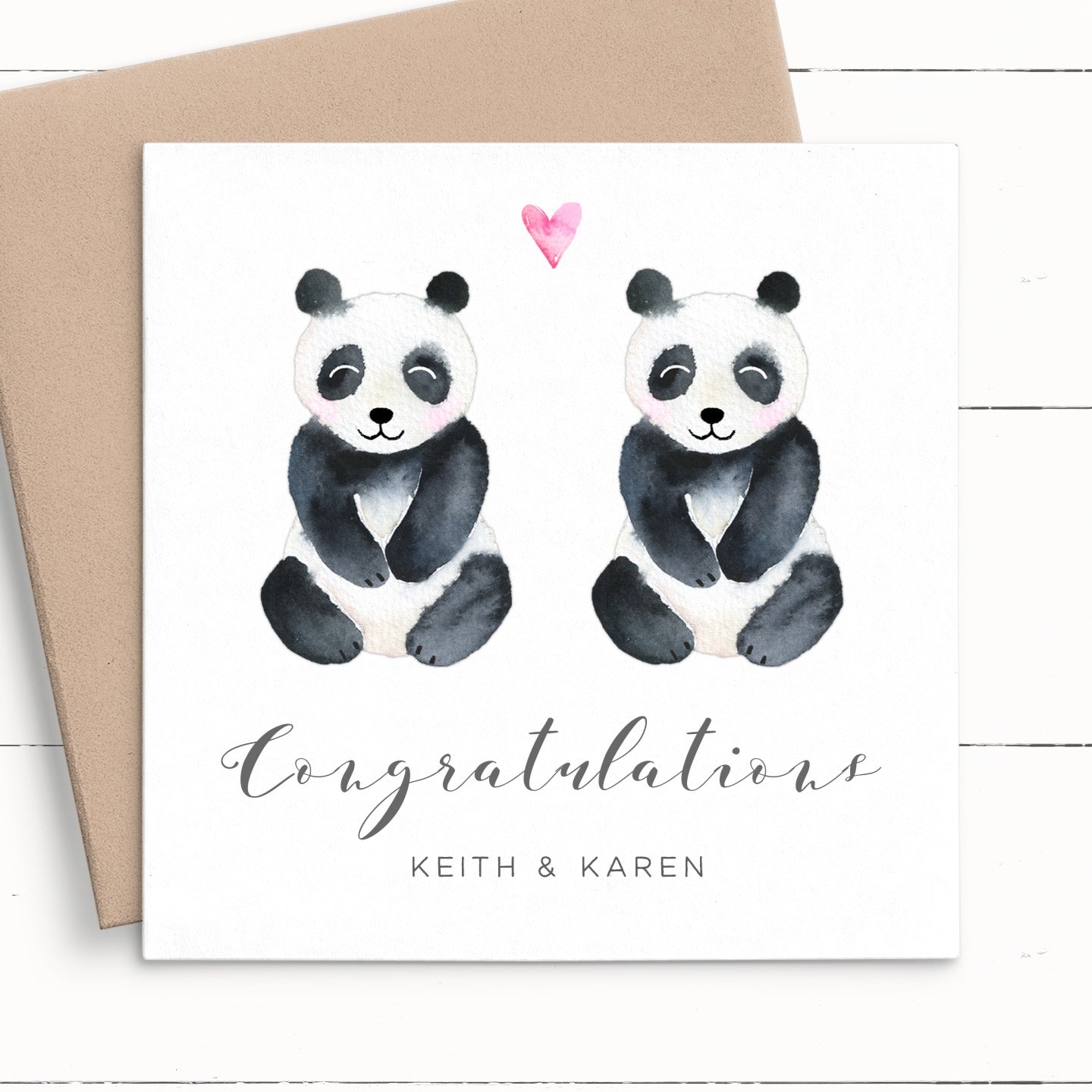 wedding card panda congratulations personalised matte cardstock kraft brown envelope 