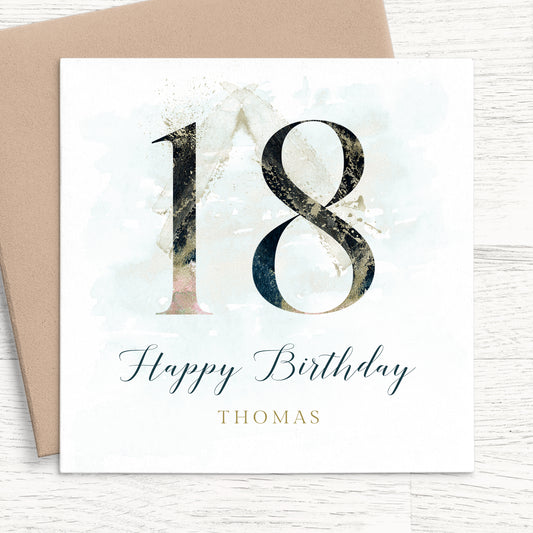 mens navy 18th birthday card personalised smooth matte white cardstock kraft brown envelope