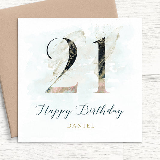 mens navy 21st birthday card personalised smooth matte white cardstock kraft brown envelope