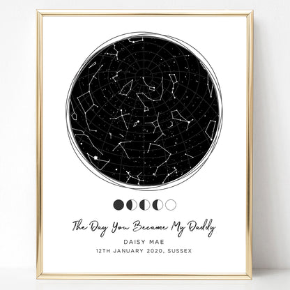 Personalised Star Constellations Map, The Day You Became My Daddy