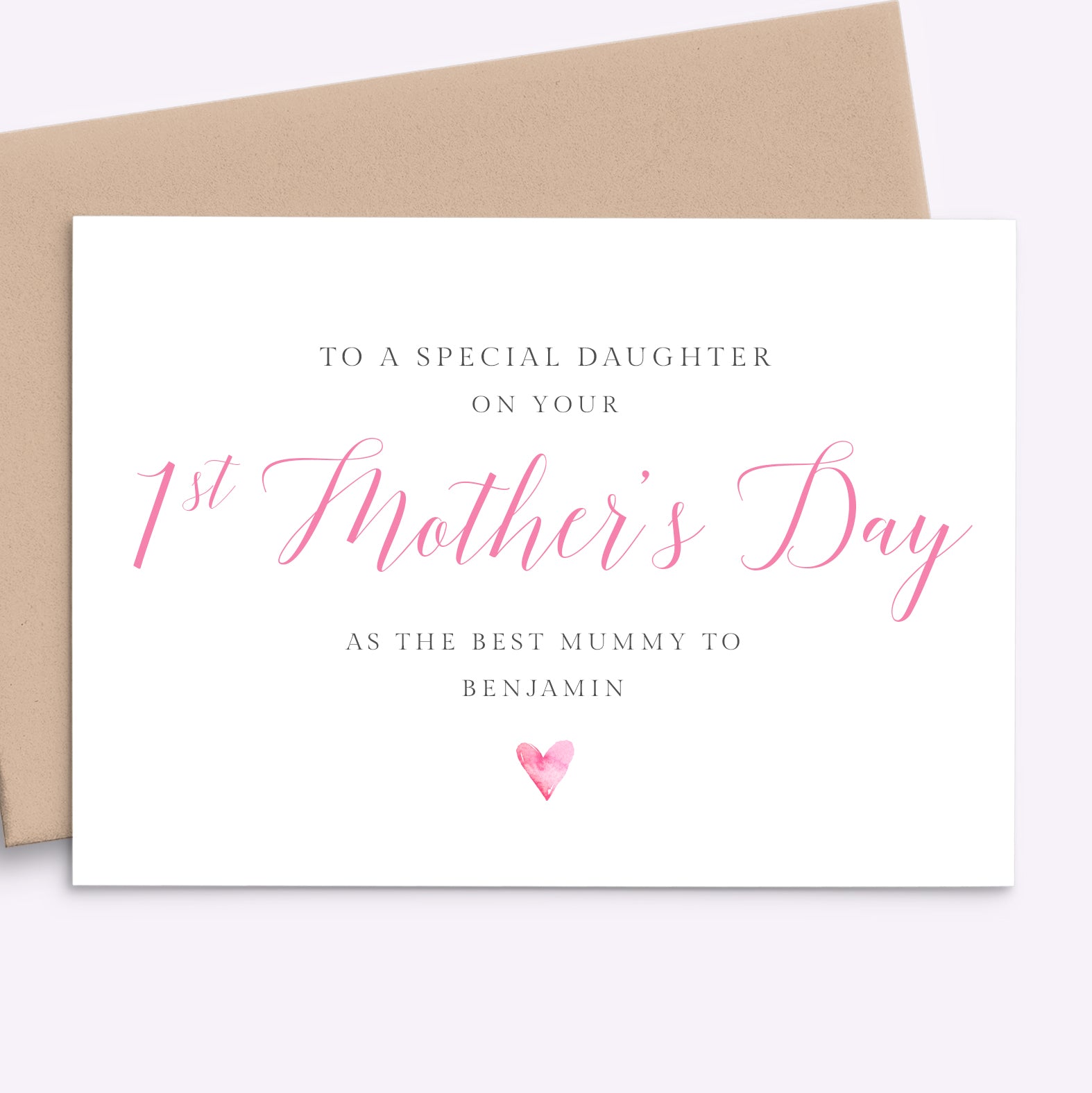 pink to a special daughter on your first mothers day card personalised matte smooth white cardstock kraft brown envelope
