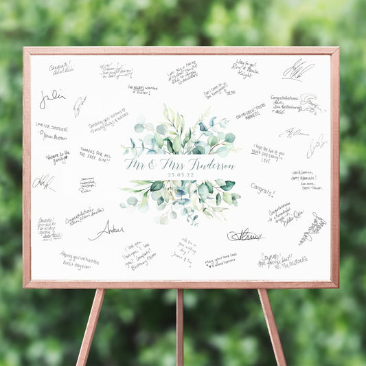 personalised watercolour eucalyptus wedding guest book poster unframed matte smooth white paperstock