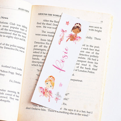 personalised watercolour pink ballerina bookmark for girls matte smooth white cardstock 