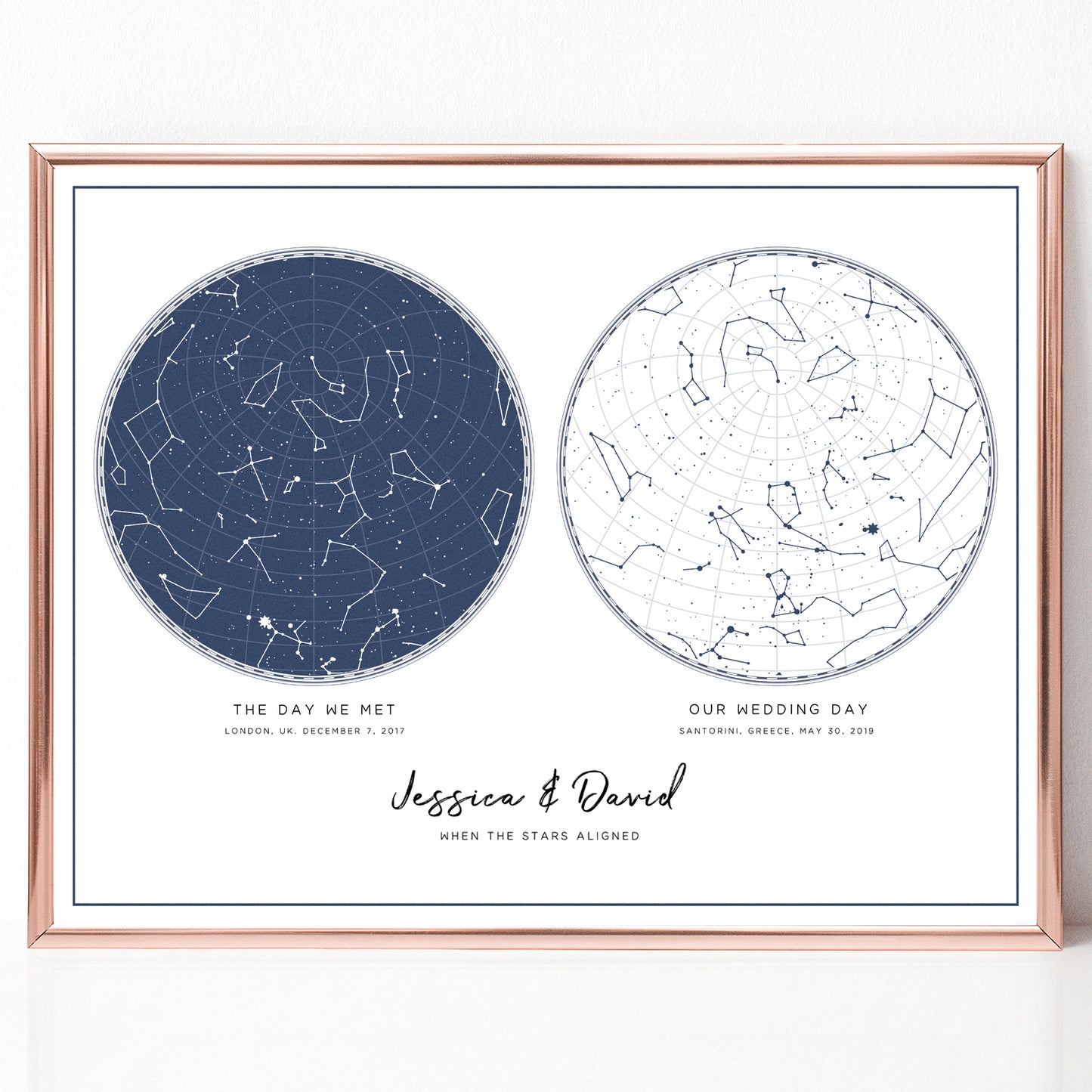 star map print personalised wedding couple first meeting white blue unframed matte paperstock