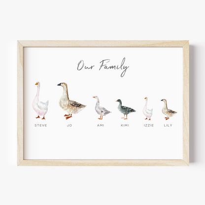 watercolour geese family print personalised matte smooth white paperstock unframed