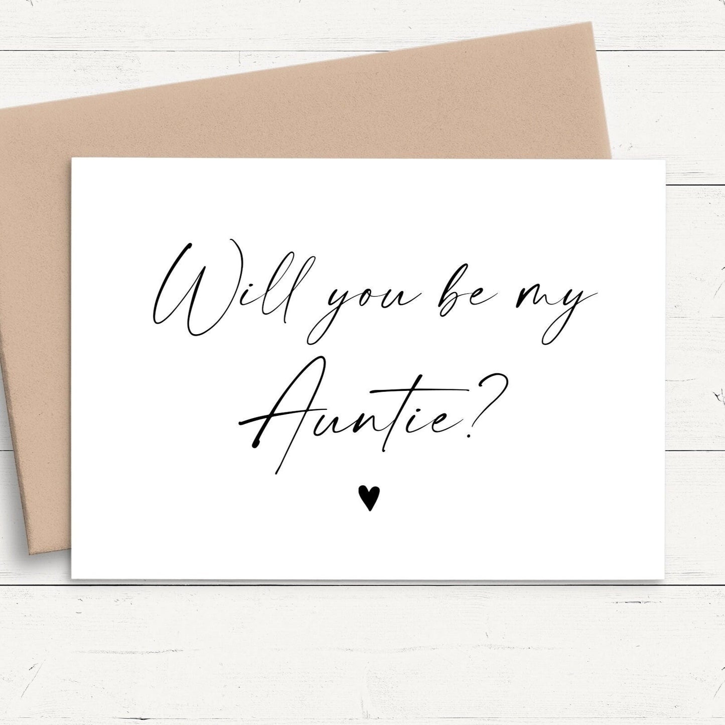 will you be my auntie pregnancy announcement card sister personalised matte white cardstock kraft brown envelope