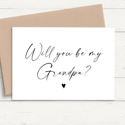 will you be my grandpa pregnancy announcement card dad personalised matte white cardstock kraft brown envelope
