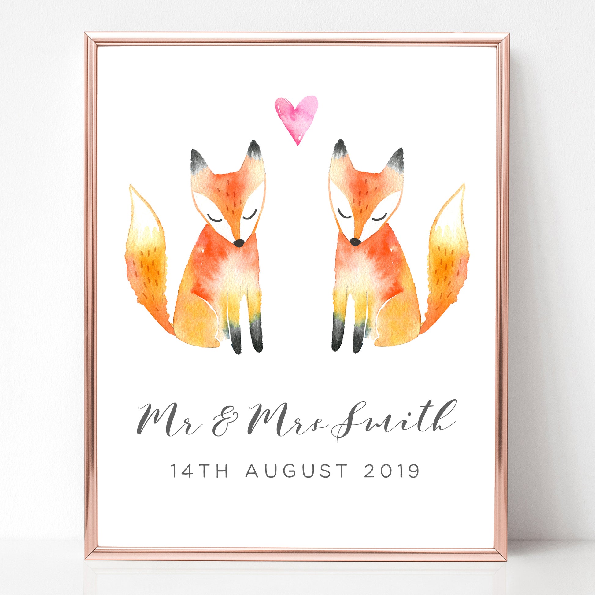watercolour fox couple print personalised matte smooth white paperstock unframed