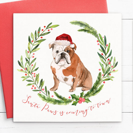 english bulldog christmas cards pack multipack set red envelopes matte white cardstock
