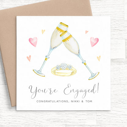 Engagement Congratulations Card Personalised, Champagne Design