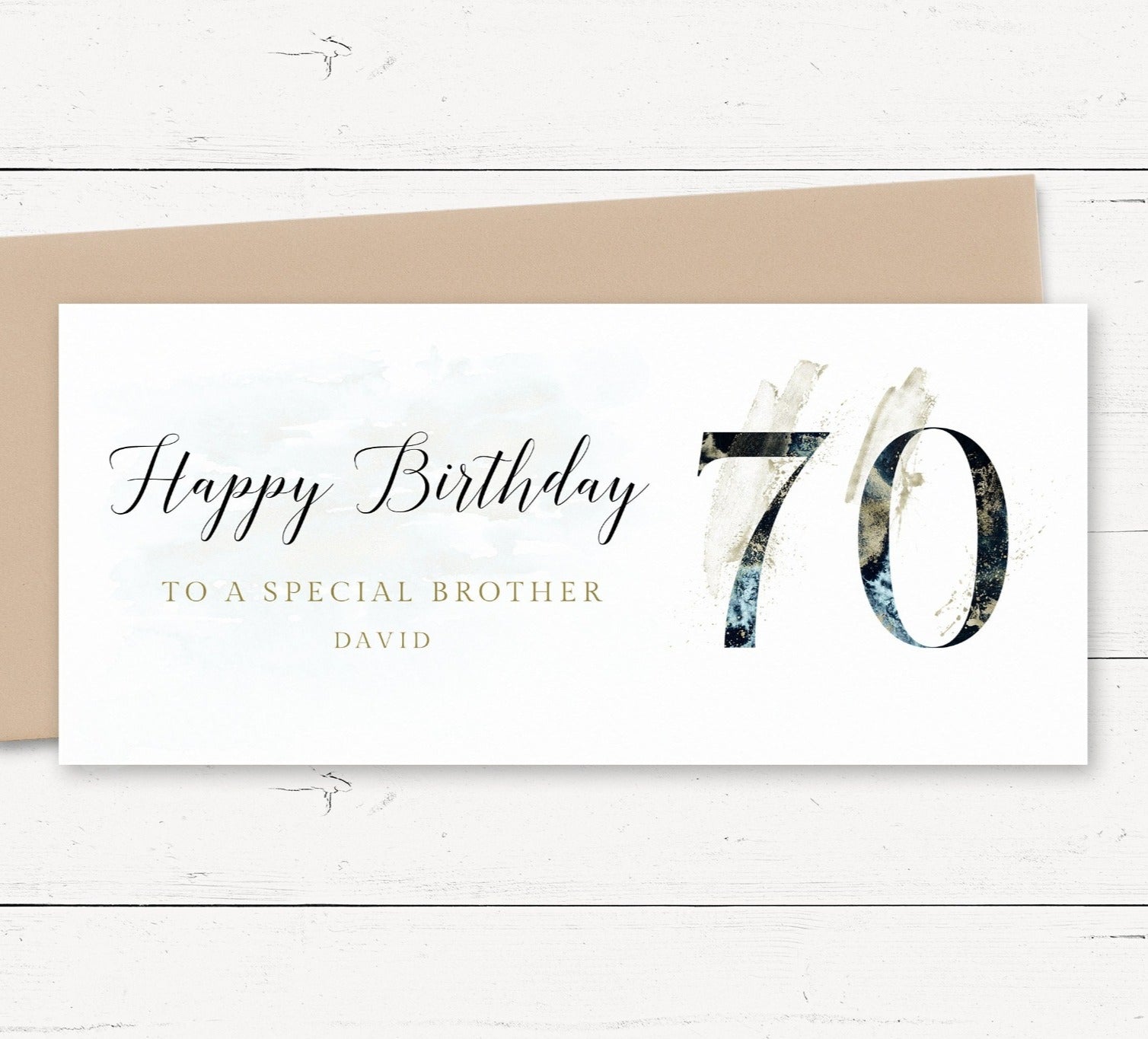 male 70th birthday money wallet card personalised matte white cardstock kraft brown envelope