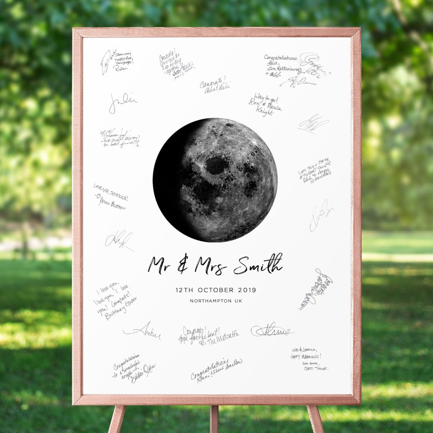 personalised moon phase wedding guest book alternative poster unframed matte smooth white paperstock