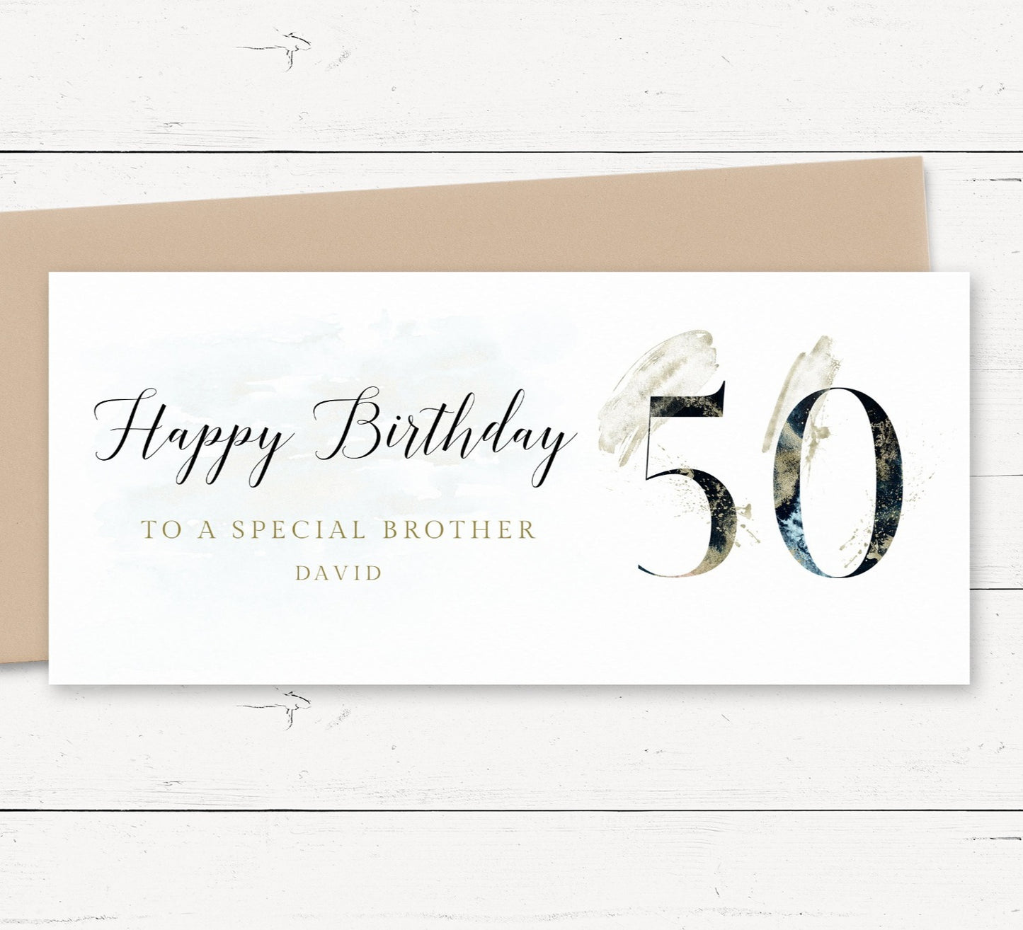 male 50th birthday money wallet card personalised matte white cardstock kraft brown envelope