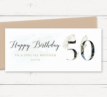 male 50th birthday money wallet card personalised matte white cardstock kraft brown envelope