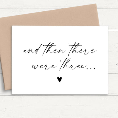 and then there were three pregnancy announcement cards multipack family personalised matte white cardstock kraft brown envelope