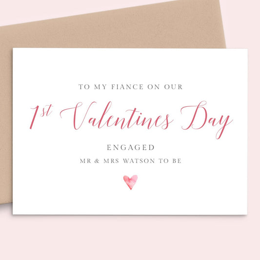 modern script 1st valentines day engaged card fiance personalised mr and mrs to be matte white cardstock kraft brown envelope a6 a5