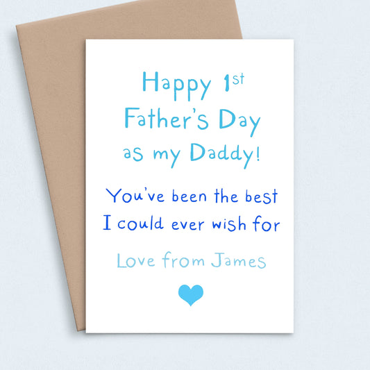 first fathers day card for daddy from baby matte white cardstock kraft brown envelope