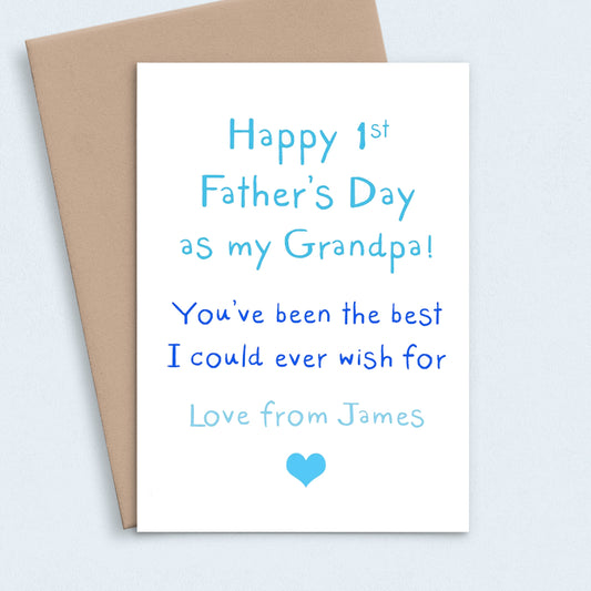first fathers day card for grandad from baby personalised matte white cardstock kraft brown envelope