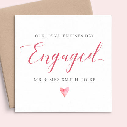 first valentines engaged card personalised matte white smooth cardstock kraft brown envelope