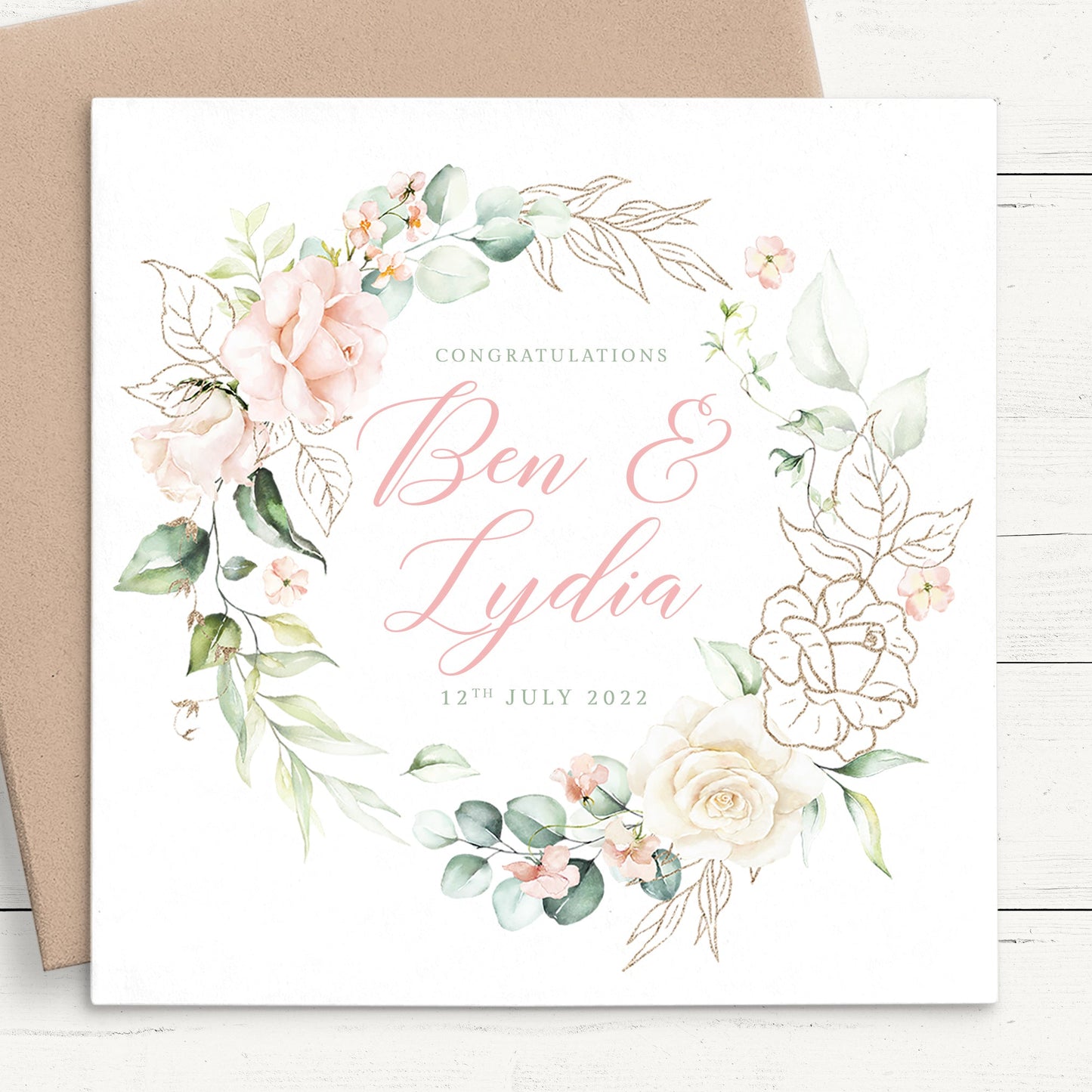 Floral Wedding Cards Personalised, Blush Pink Watercolour