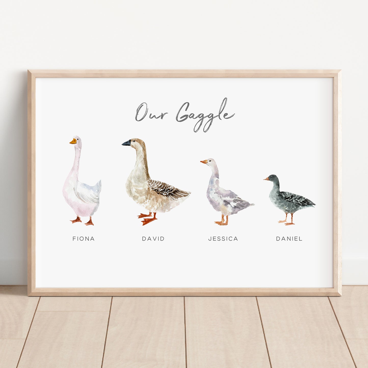 watercolour geese family print personalised matte white paperstock unframed our gaggle