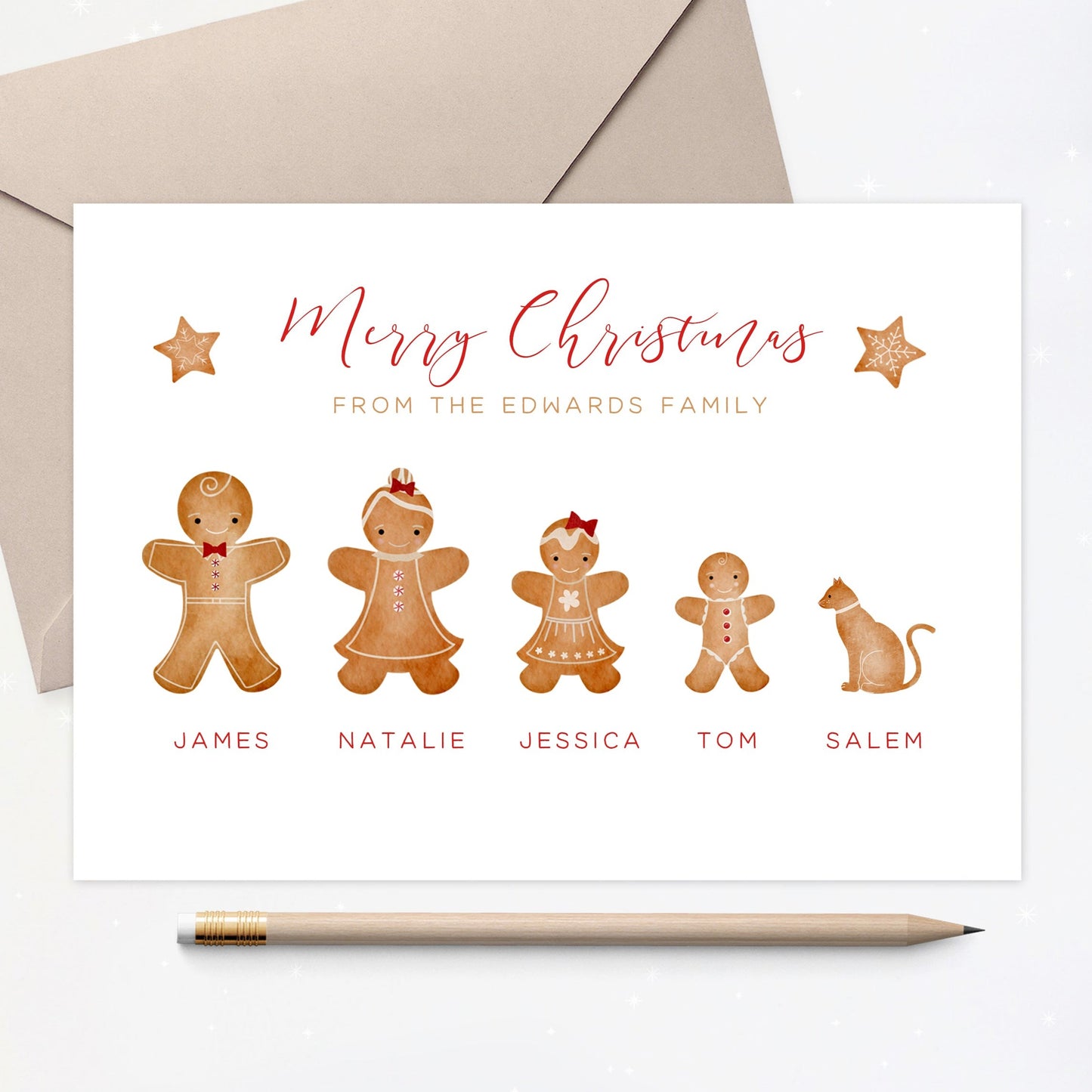 Gingerbread Family Christmas Cards Personalised