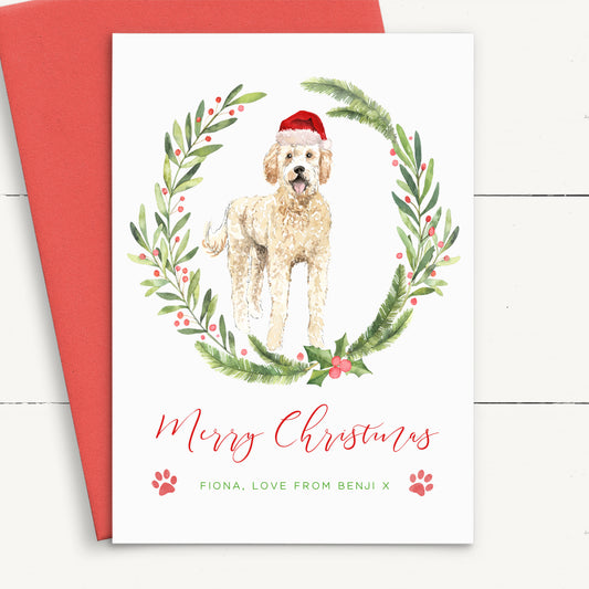 golden doodle christmas card from the dog personalised red envelope matte white cardstock