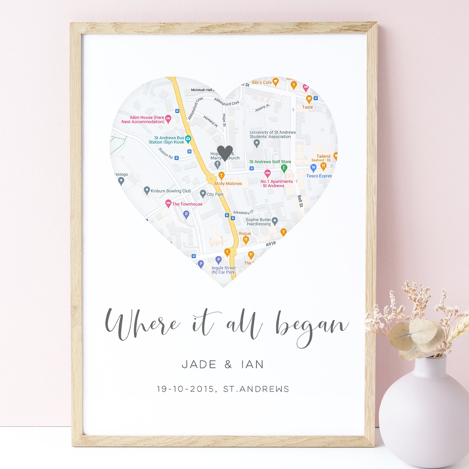 where it all began city map print personalised heart couple anniversary unframed matte paperstock