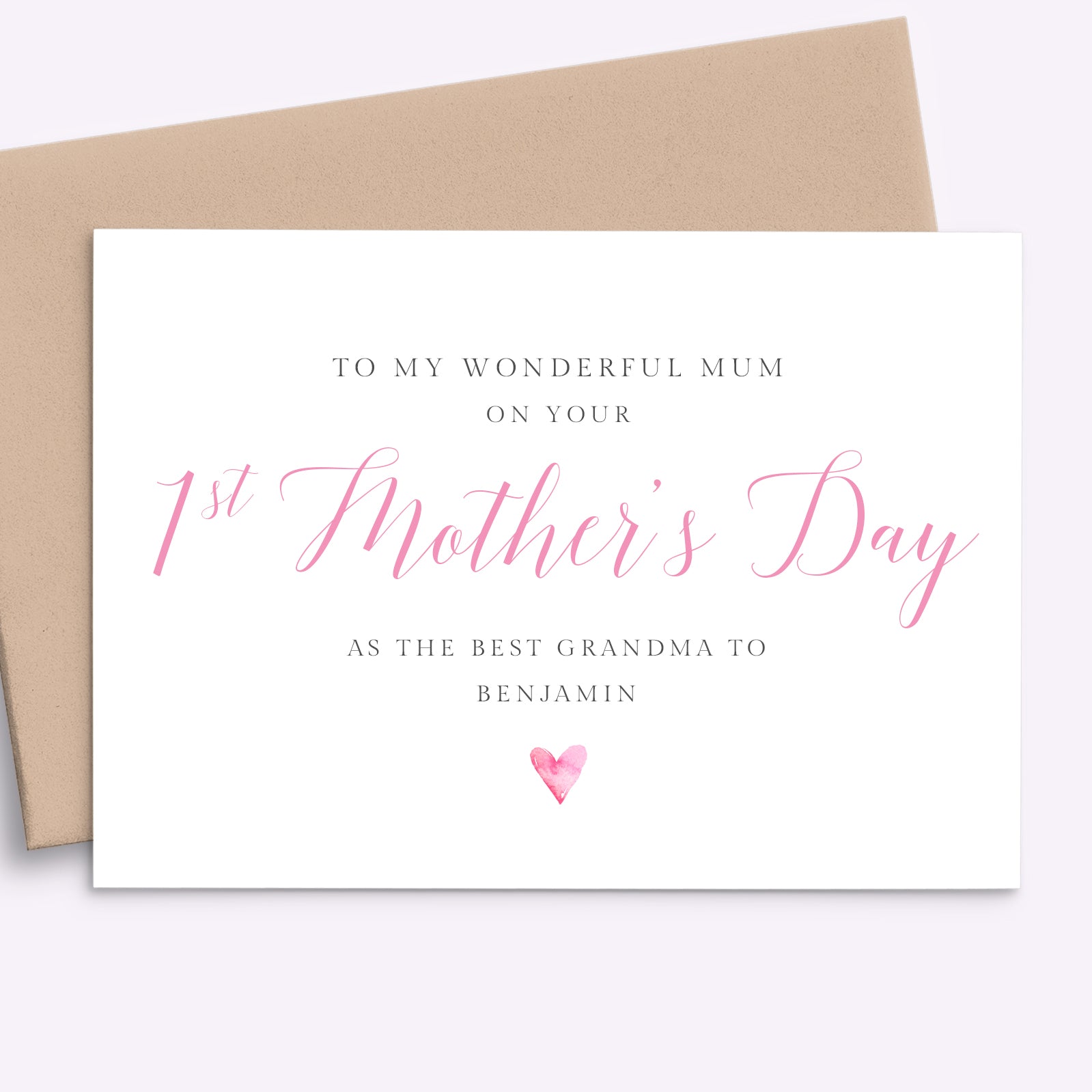 pink to a special grandma on your first mothers day card personalised matte smooth white cardstock kraft brown envelope