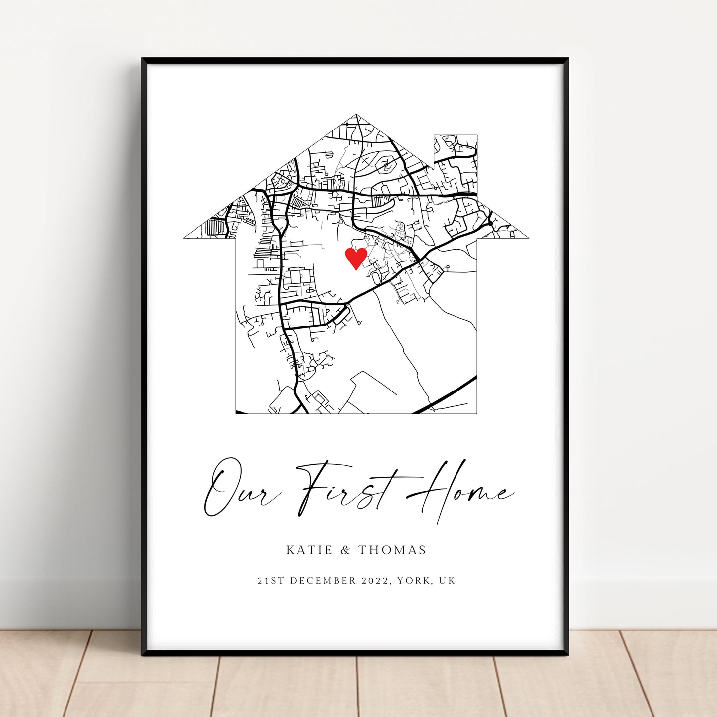 black and white house shape city map personalised location our first home matte paperstock unframed