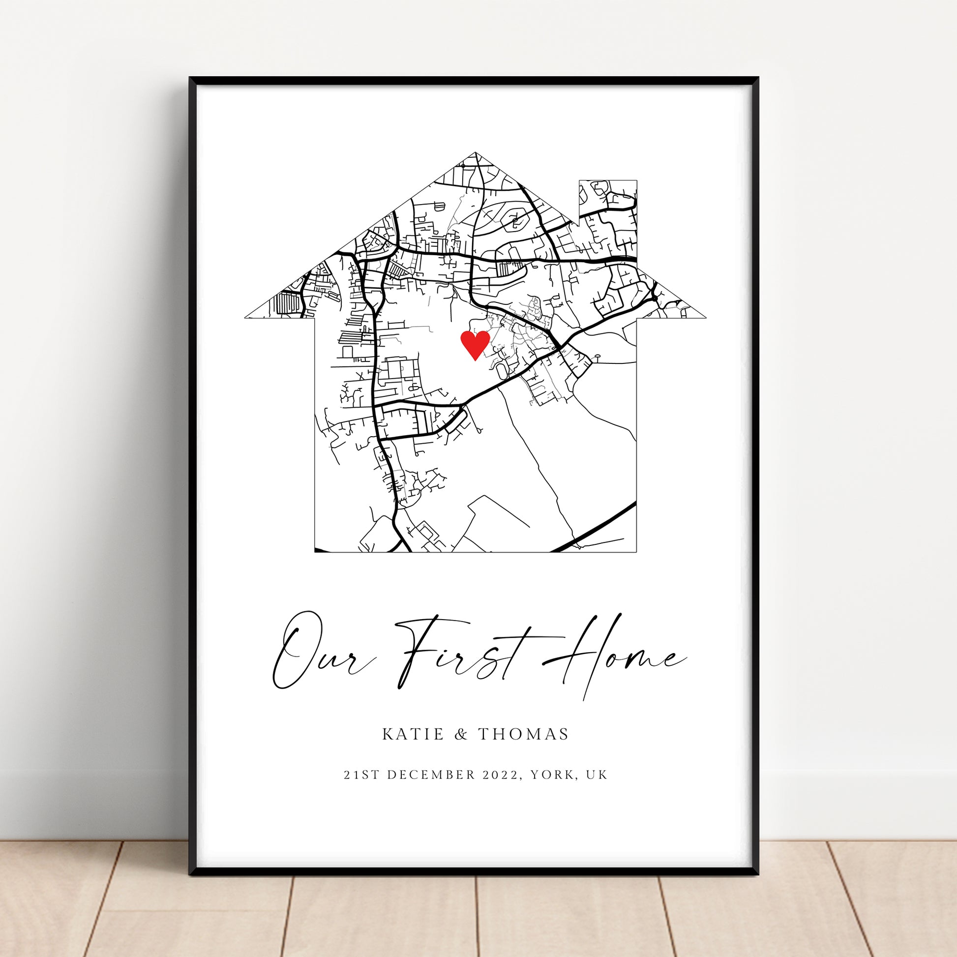 black and white house shape city map personalised location our first home matte paperstock unframed