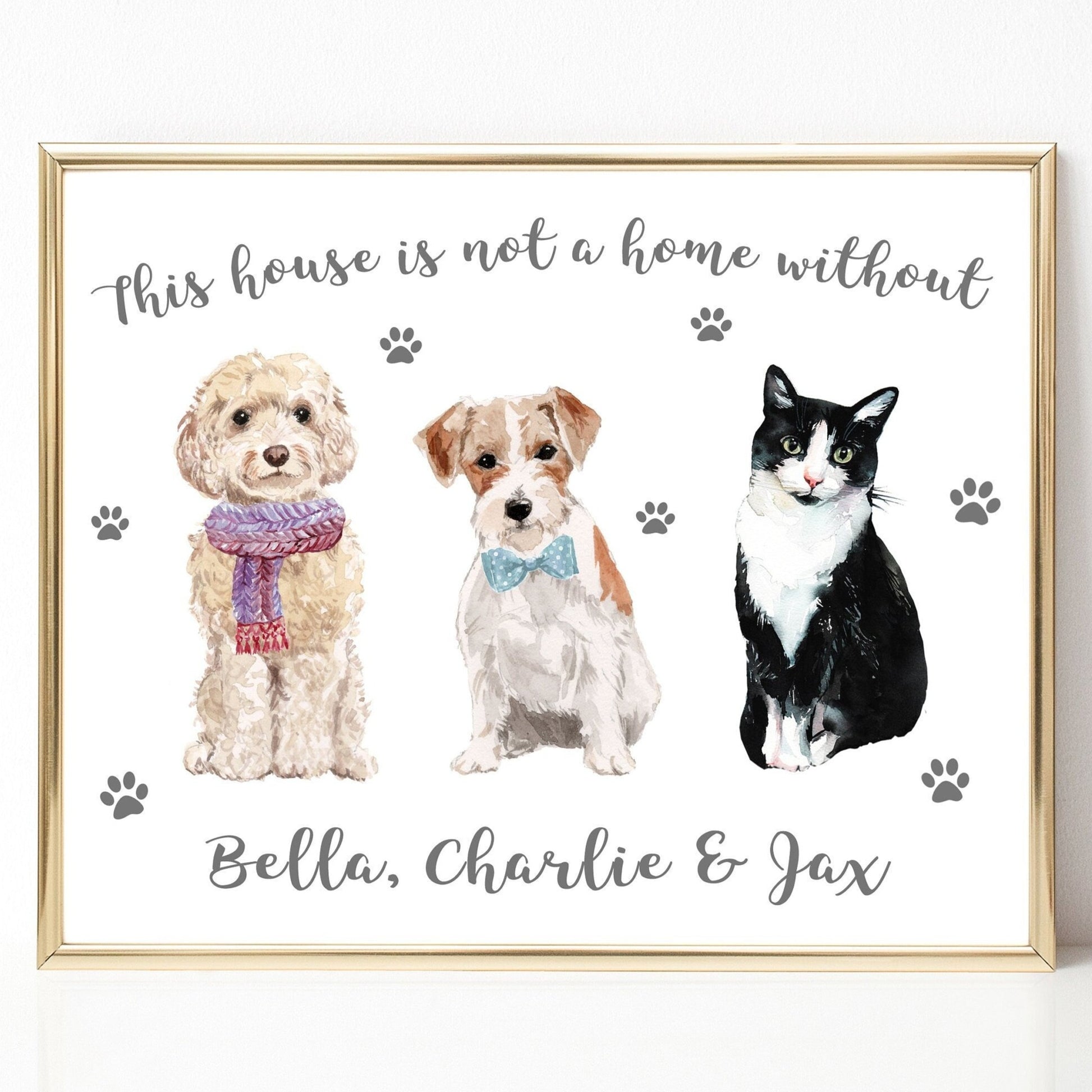 personalised pet print dogs cats watercolour matte white smooth paperstock unframed