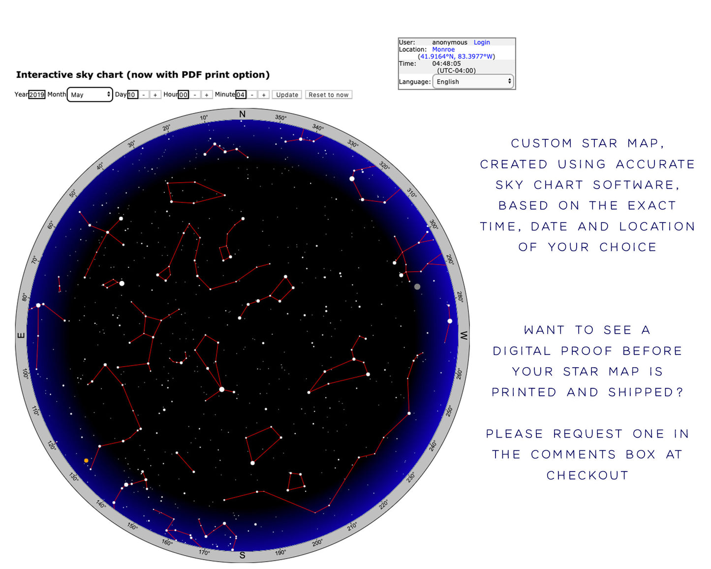 Custom Map of the Stars in the Night Sky, The Day You Were Born