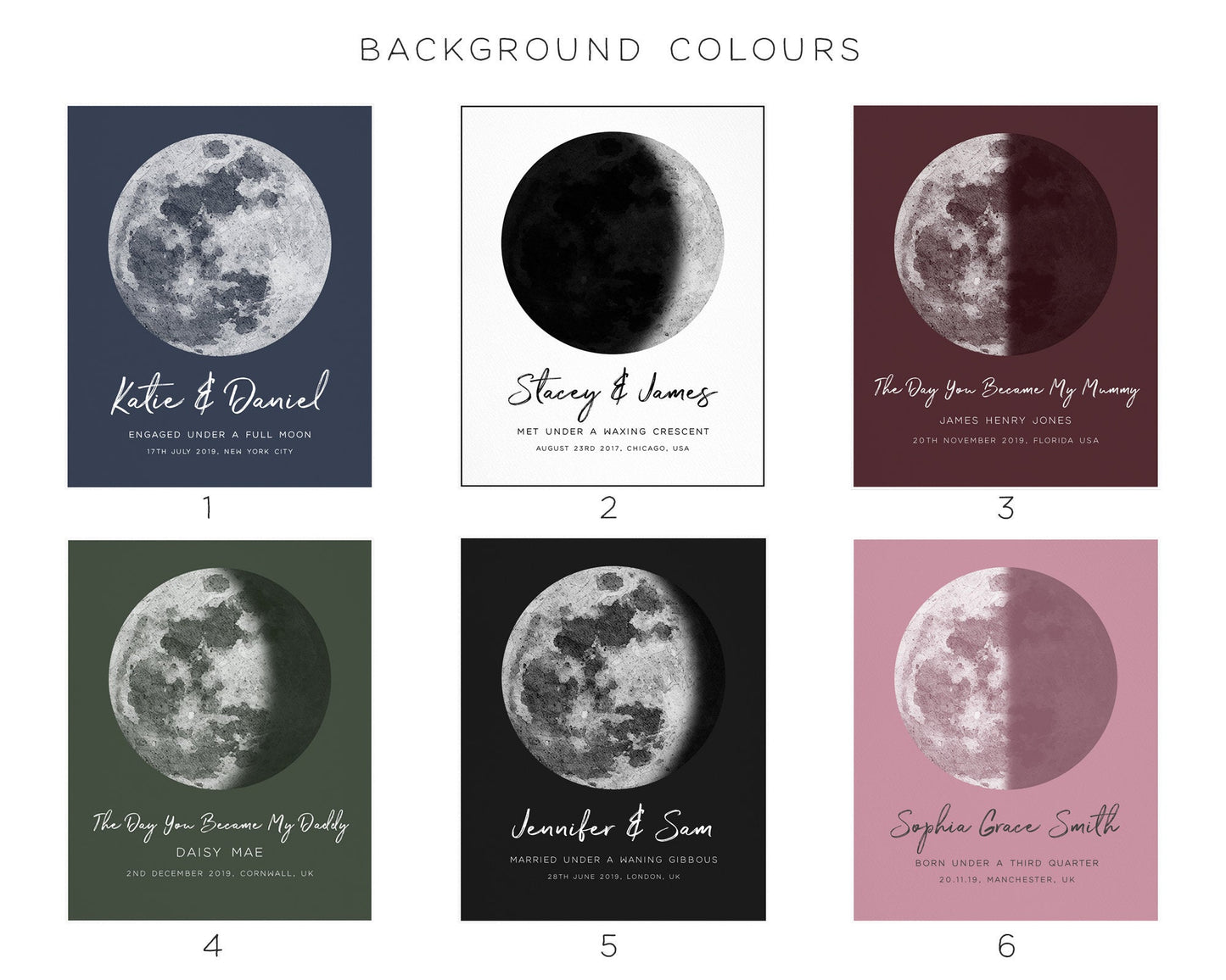 Personalised Your Moon Phase Print, Custom by Date and Location