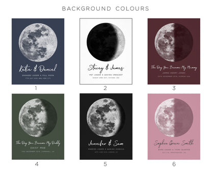 Personalised Your Moon Phase Print, Custom by Date and Location