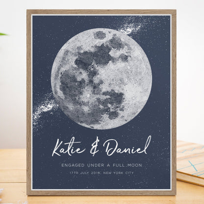 navy blue watercolour moon phase print personalised couple engagement matte paperstock unframed