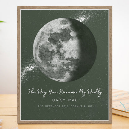 green moon phases print unframed personalised matte paperstock the day you became my daddy