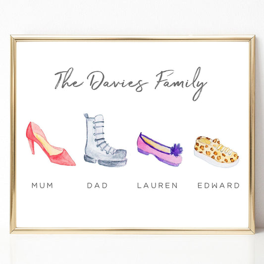 watercolour custom family shoes print personalised unframed matte paperstock