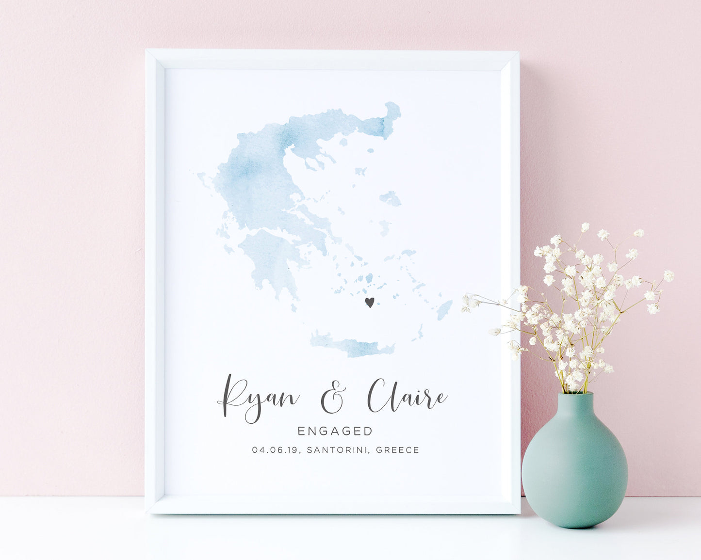 Engagement Map Print Personalised, Watercolour Country Map