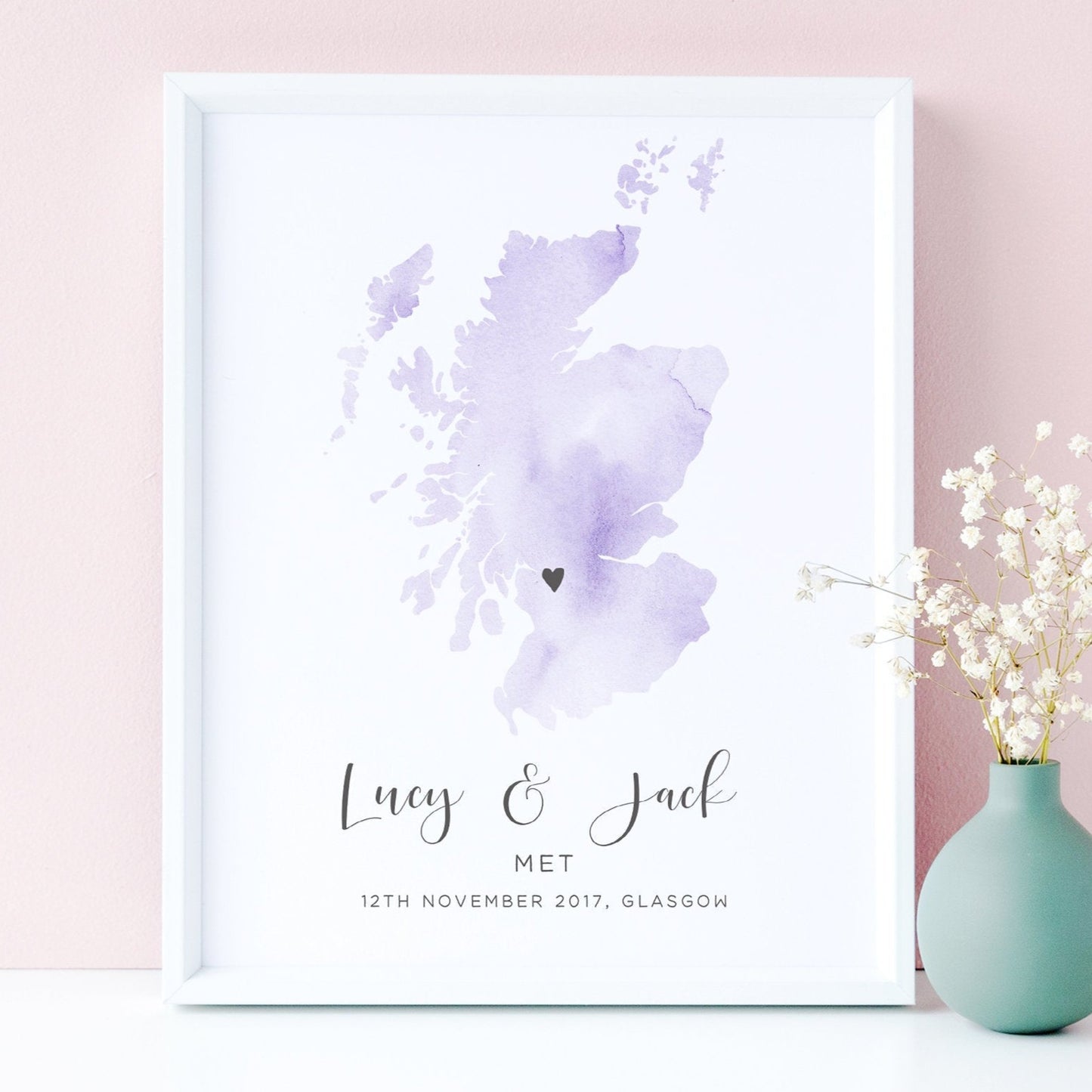 watercolour country map personalised where we met scotland matte paperstock unframed
