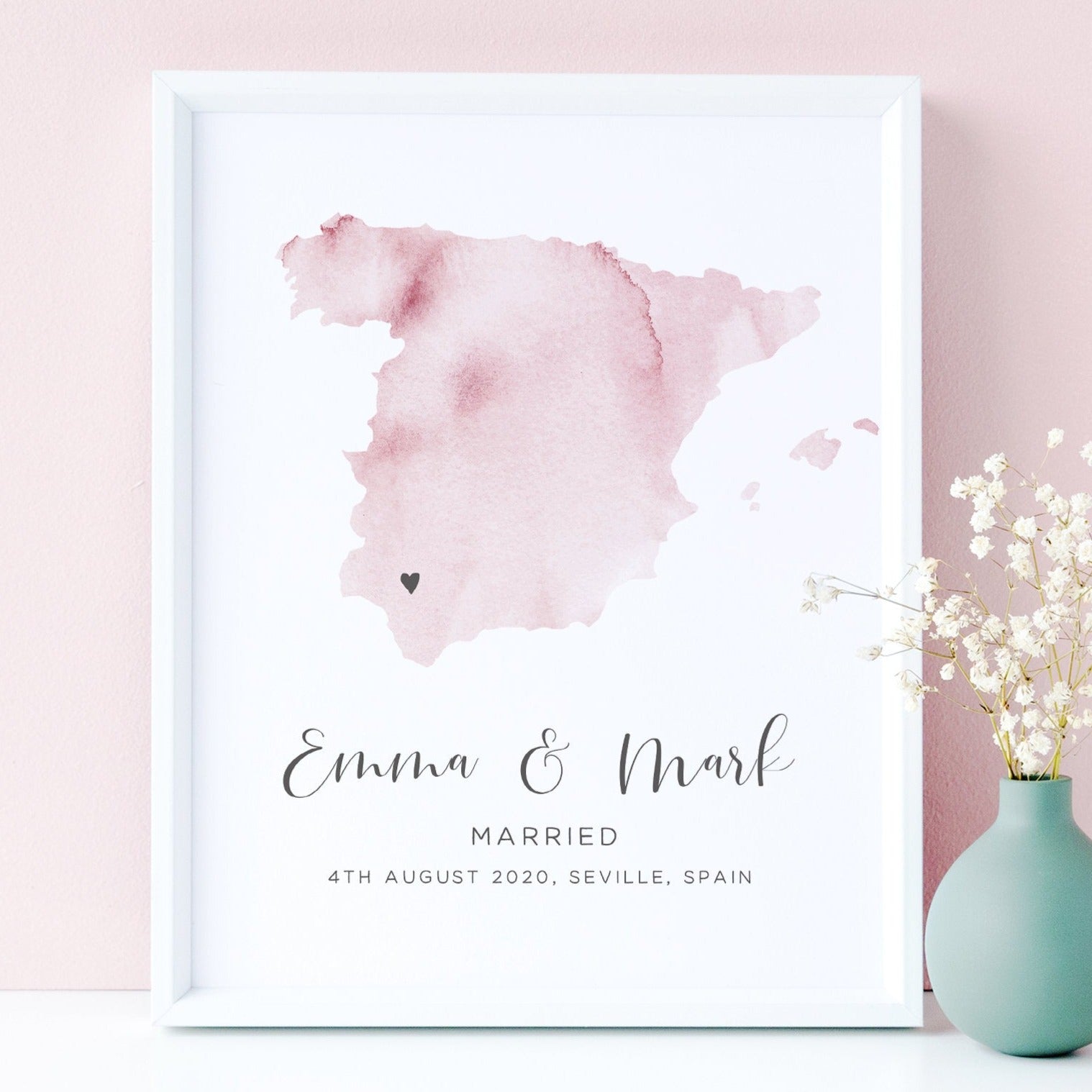 married map print watercolour country location spain personalised unframed matte paperstock
