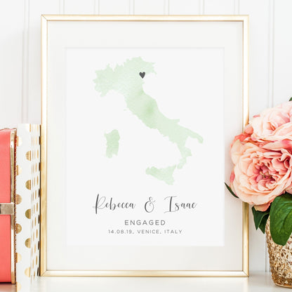 watercolour map print personalised engagement couple unframed italy matte paperstock