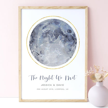 the night we met watercolour constellation map print personalised couple anniversary unframed matte white paperstock