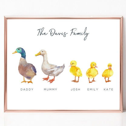 watercolour duck ducklings family print personalised unframed matte paperstock