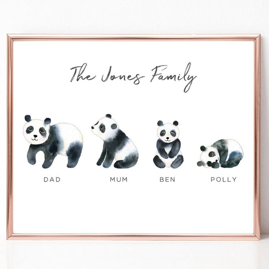 watercolour panda family print personalised unframed smooth white matte paperstock