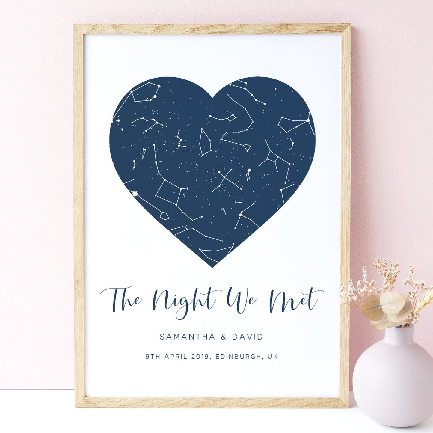 blue heart print star map the night we met couple anniversary gift matte paperstock unframed