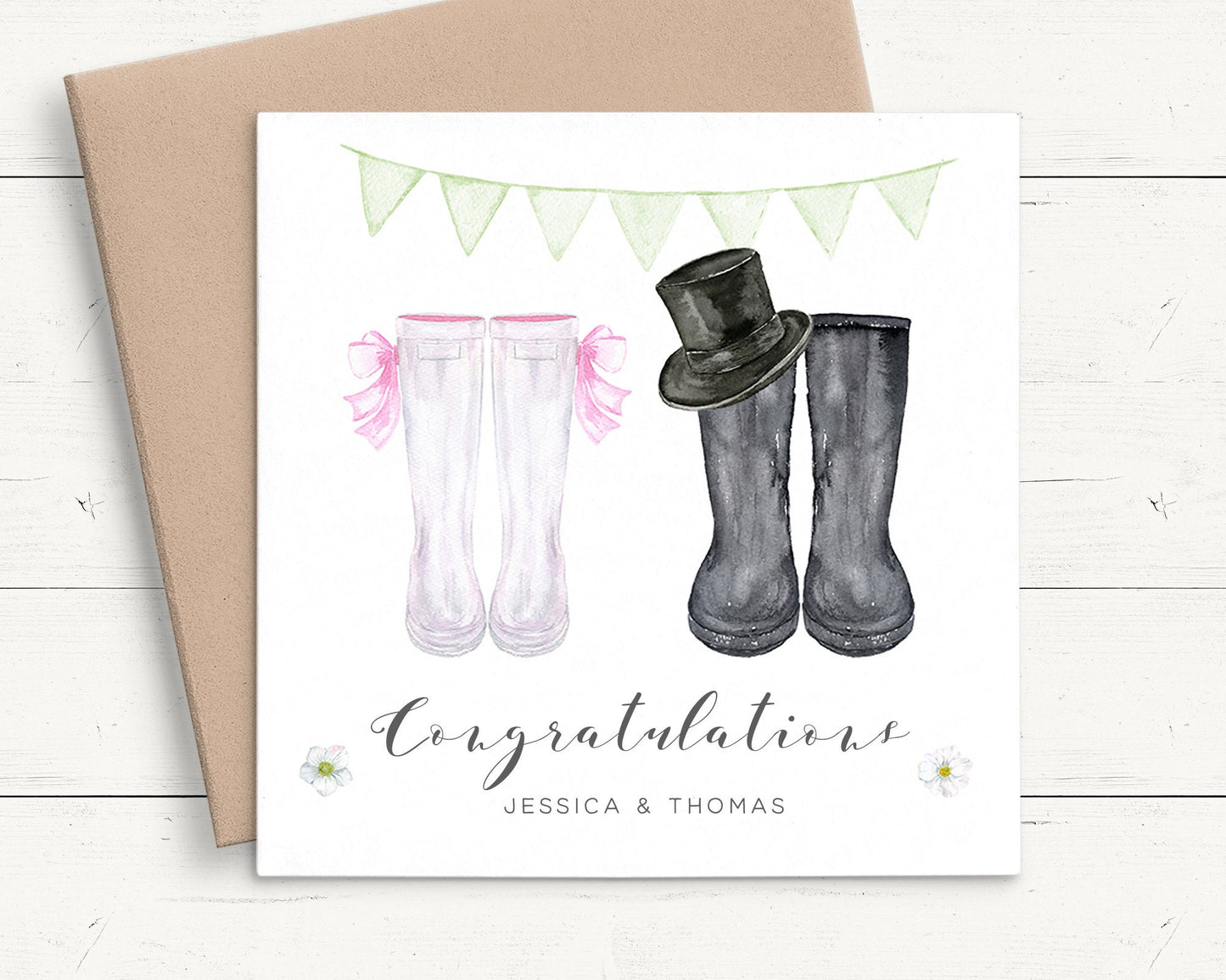 Personalised Money Envelope Wedding Card, Wellies Design