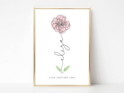 March Birth Flower Print Personalized, Birthday Gifts for Girls