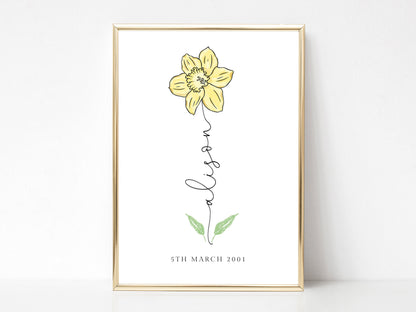 April Birth Flower Pictures Personalised, Birthday Gift for Her